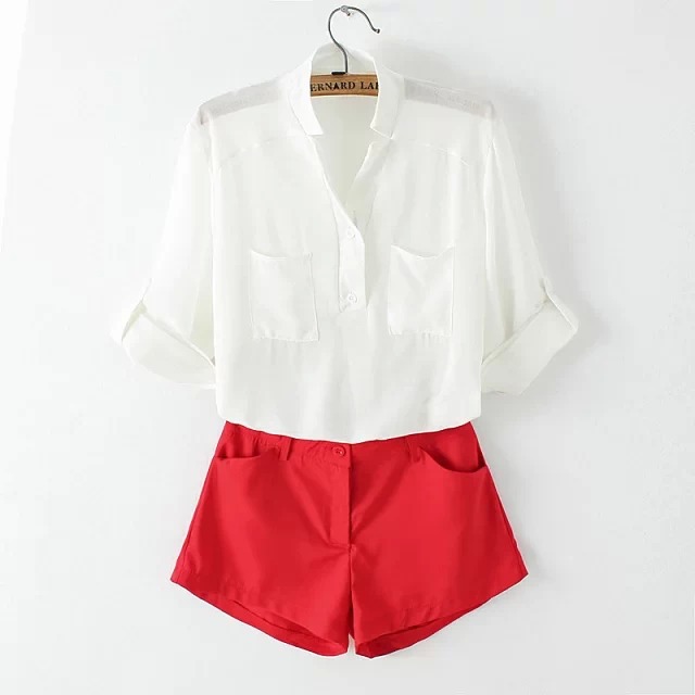 <em>欧洲站</em>2014夏装新款<em>女装</em>时尚<em>套装</em>白色中袖衬