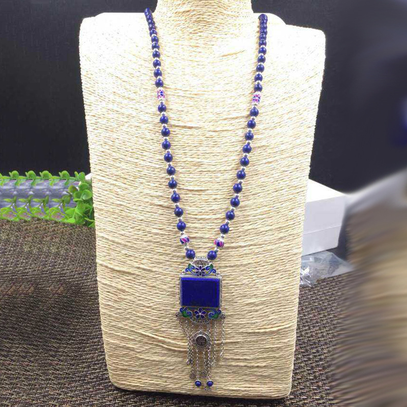 AAA级天然<em>青金石毛衣链</em>,925银配饰,批发价格