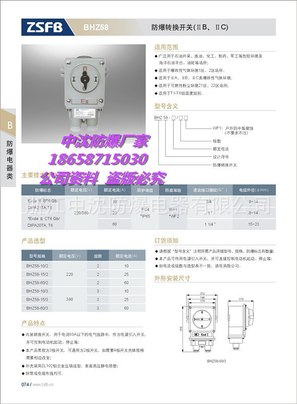 防爆轉換開關 BHZ58 IIB IIC