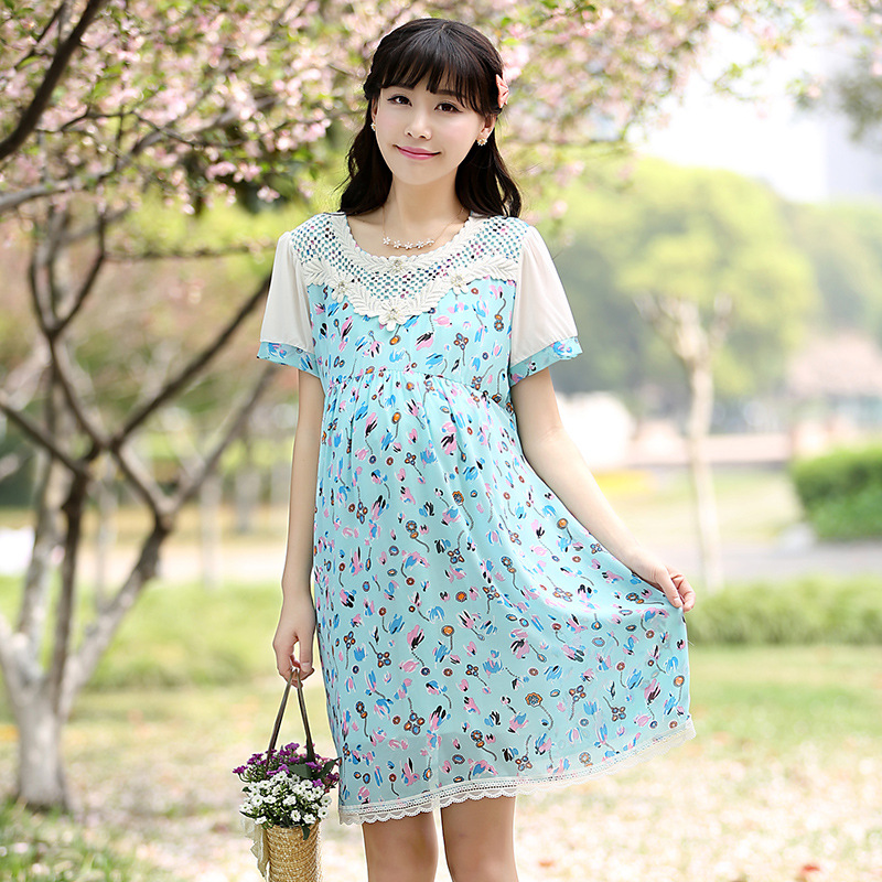 2014夏季新款孕妇装 碎花田园风大码雪纺裙 明