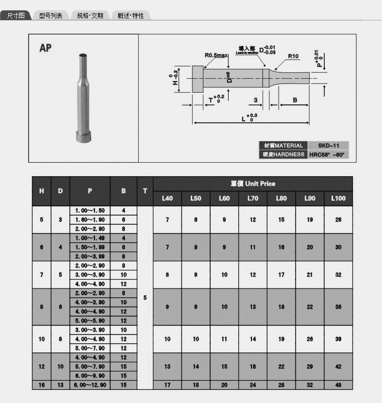 SKD11冲针，SKD11A形冲针，SKD11三级冲针