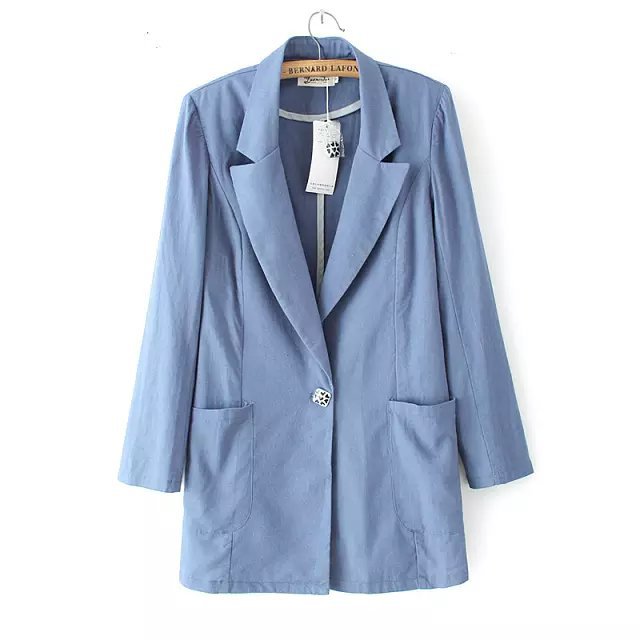 女装<em>外套</em>中长款秋棉麻西装<em>女</em>亚麻长西服<em>宽松</em>茧