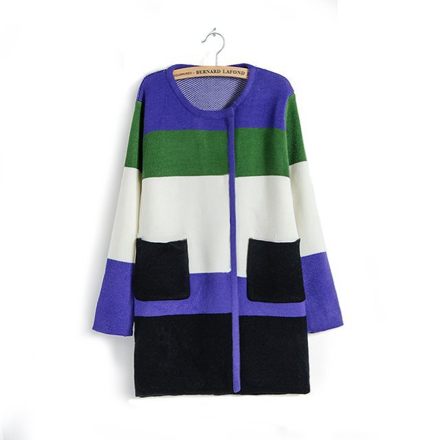 韩国代购2014春装新款 韩版<em>时尚</em>撞色<em>开衫毛衣</em>