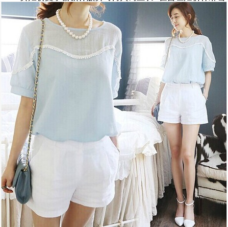 <em>2014</em>夏季新款韩版时尚大码<em>上衣</em>T恤白色<em>短裤</em>棉