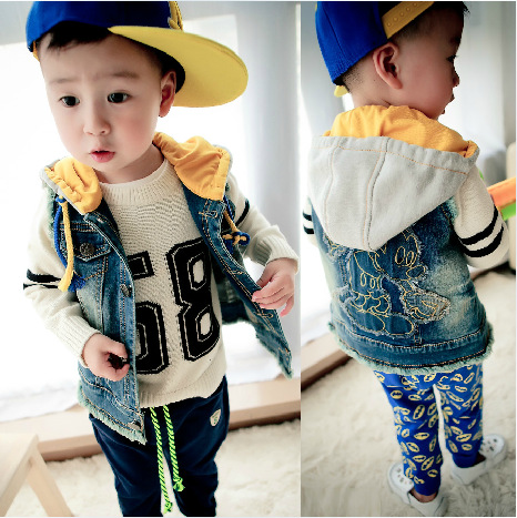 2014秋季新款 韩版宝宝<em>儿童</em>小童连<em>帽</em>水洗<em>牛仔</em>