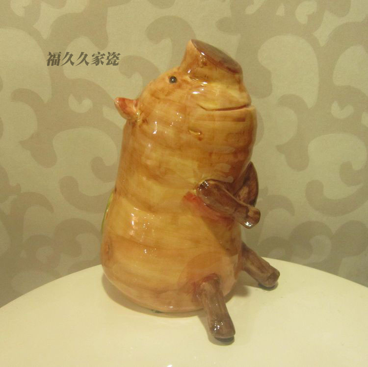 福久久家瓷 田园风陶瓷动物小摆件地瓜猪 家居陶瓷动物造型装饰品