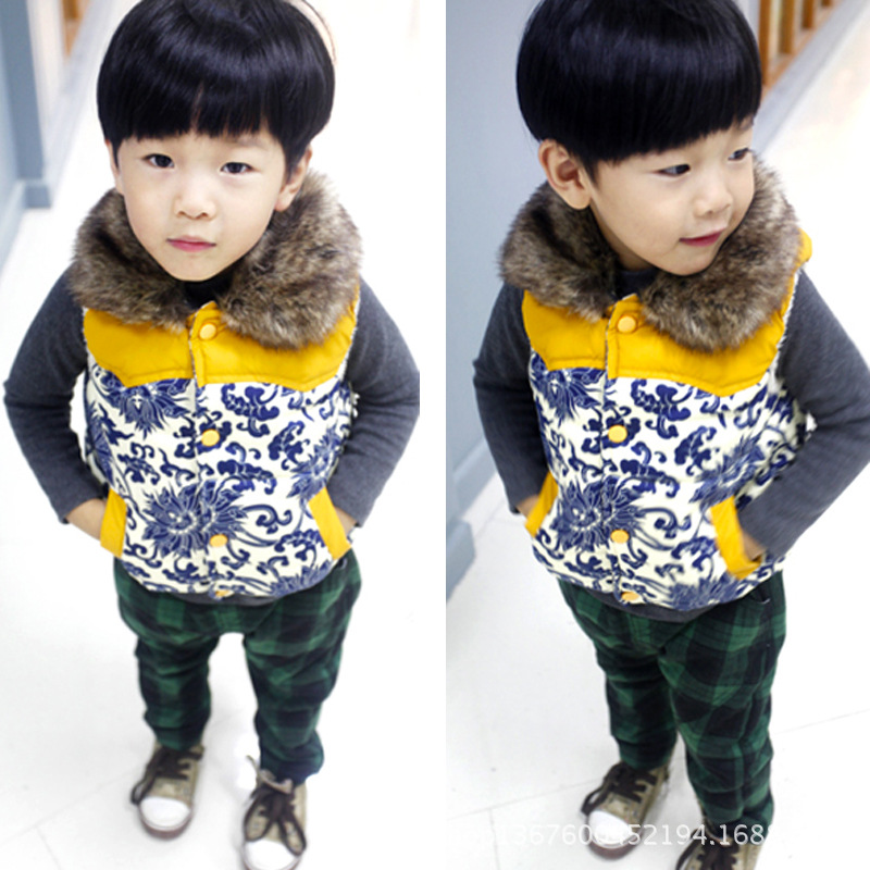 2014<em>男</em>童装<em>冬装</em>新款背心<em>外套</em>儿童宝宝青花瓷