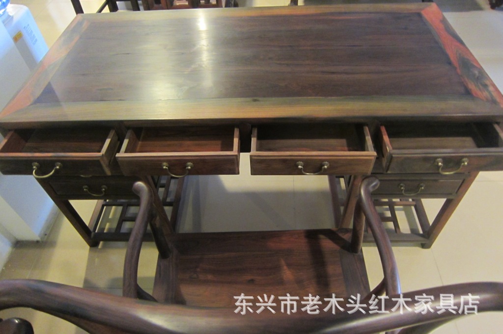 【【厂家直销】老挝大红酸枝办公桌两件套(生