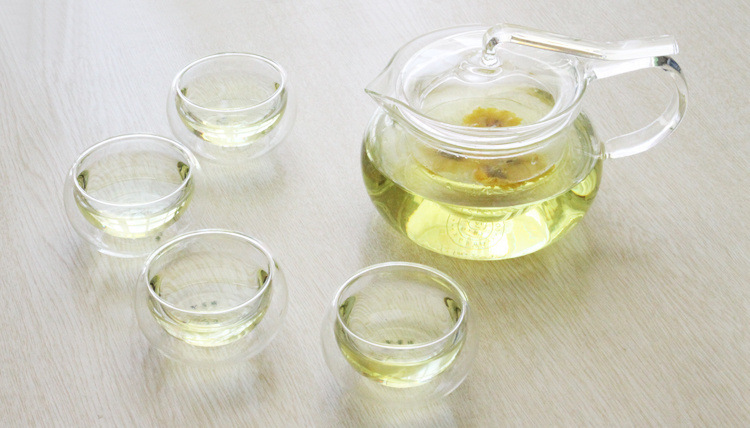 批发采购热水壶-耐高温玻璃茶具套装 压把壶 花