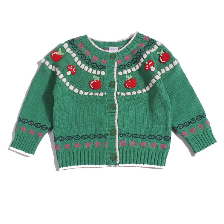 外贸童装 <em>ZARA</em>原单女童绿色长袖<em>开衫毛衣</em> 图