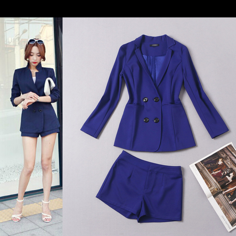 2014欧美外贸女装 双排扣<em>西装</em>外套+<em>短裤套装</em>