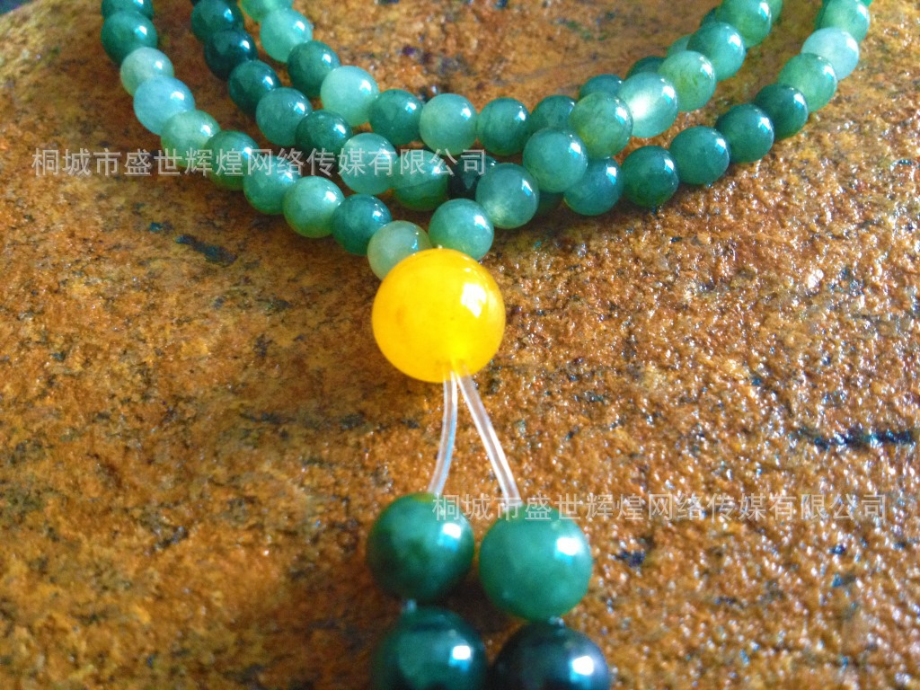 【厂家直销 缅甸翡翠A货玉手链 108颗佛珠手链