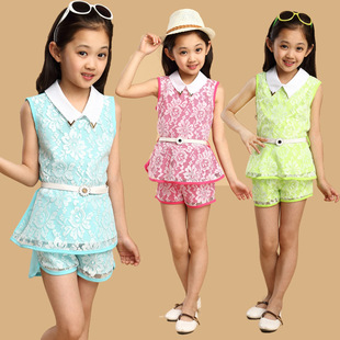 童<em>套装</em>-2014夏装 蕾丝<em>女童套装</em> 儿童两件套 小