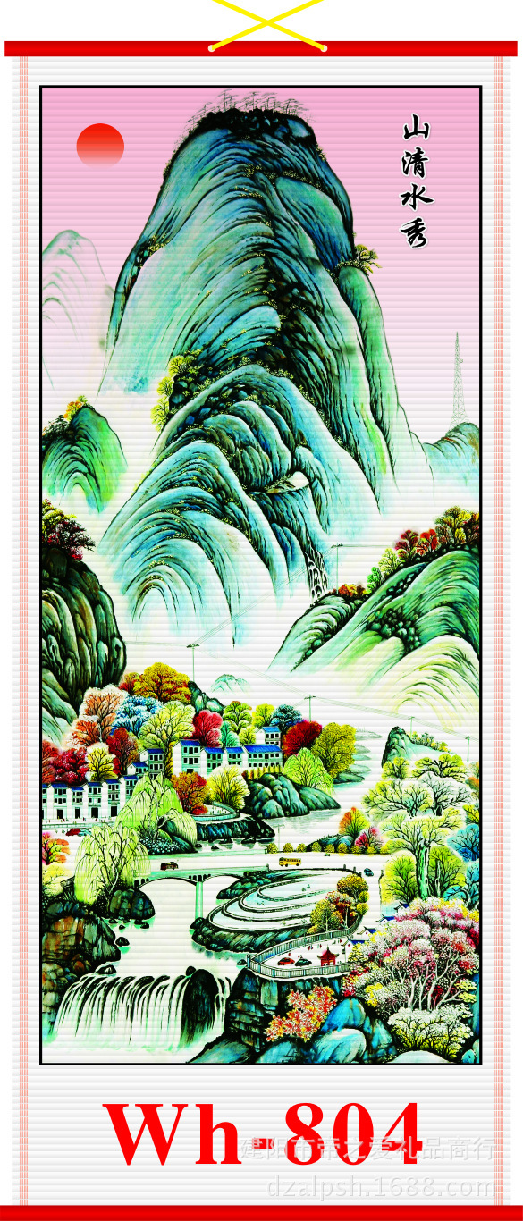 20年羊年新品挂画 仿藤壁画 精美卷轴挂画 山清水秀