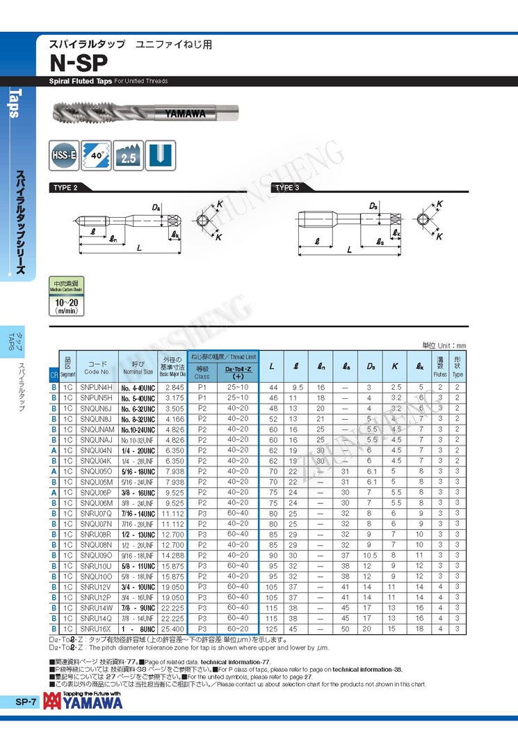 YAMAWA美制螺旋丝攻