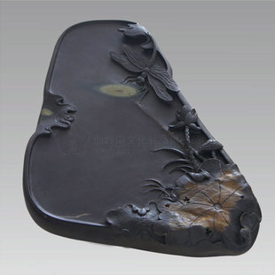 广东肇庆名砚 工艺大师纯手工雕刻 蜻蜓夏荷砚