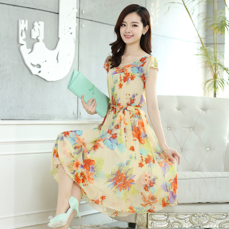 2014夏装新款韩版中长款 波西米亚连衣裙短袖