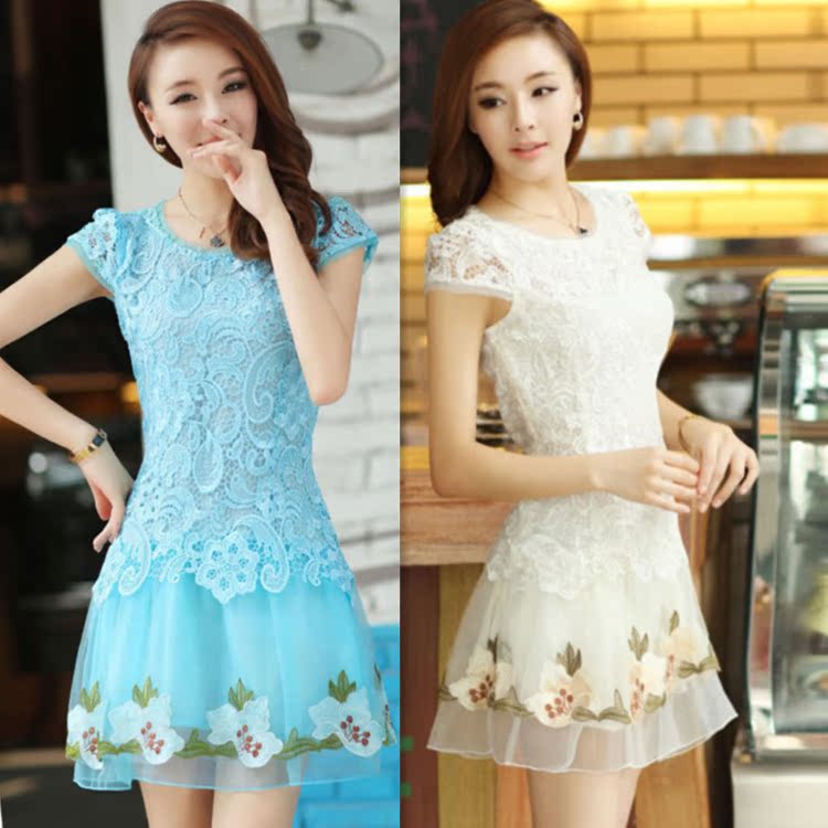 蕾丝拼接<em>夏装</em>连衣裙短袖2014裙子批发<em>淘宝新</em>