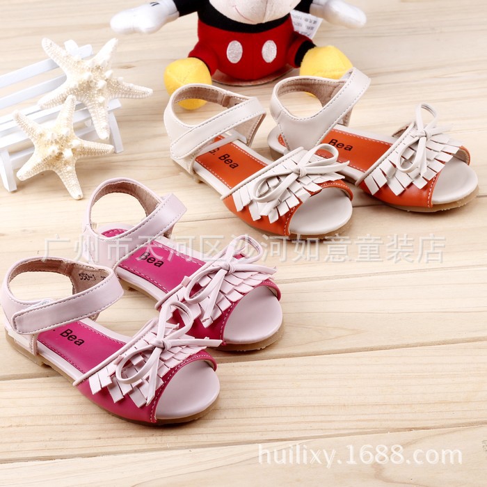 韩版夏季新款 撞色流苏蝴蝶结女童公主凉鞋限量特批35元 550-1