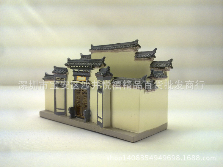 徽州八字门模型名片旅游纪念礼品仿古建筑模型树脂微型装饰摆件