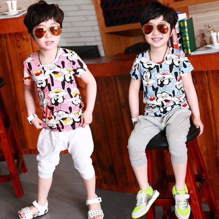 2014 <em>男童</em>夏装新款 韩版卡通<em>漫画</em>短袖垮裤<em>短裤</em>