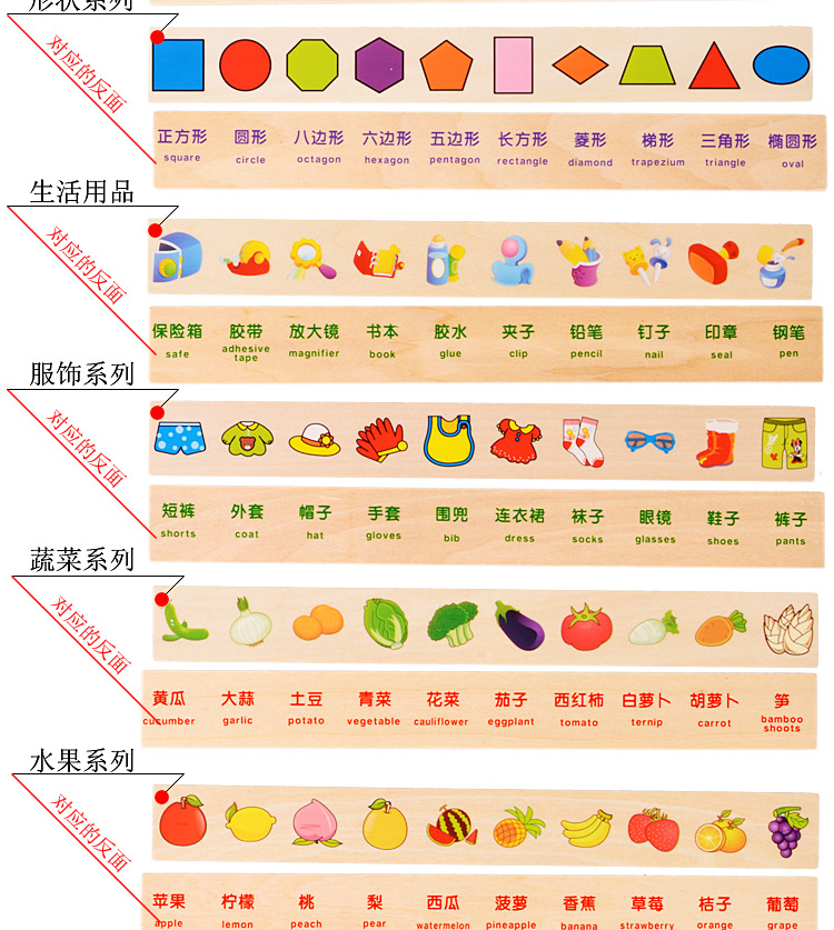 蒙氏教具早教用具 形状,数字,水果等分类配对 益智木制玩具