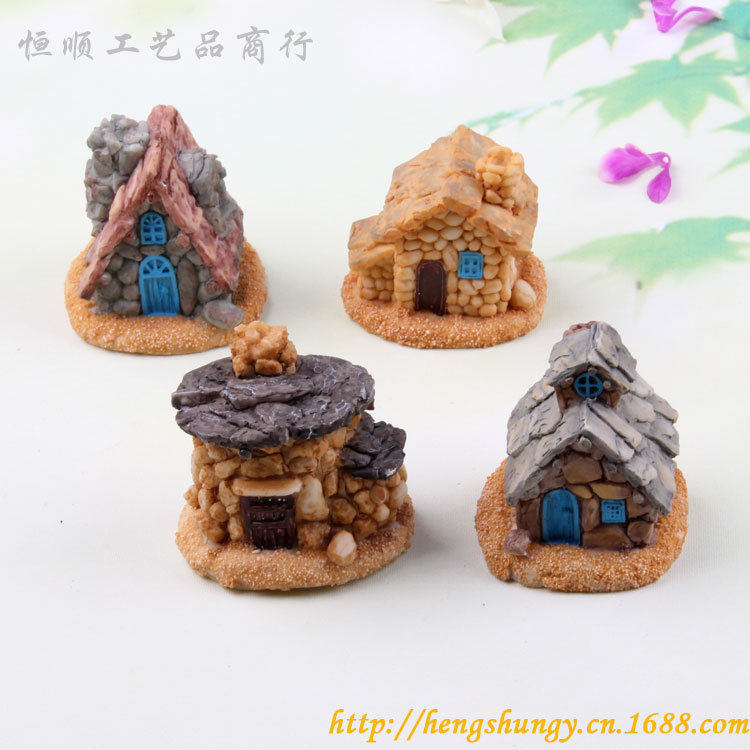 微景观摆件 迷你小石头房屋 树脂diy造景工具 多肉花盆玩具批发