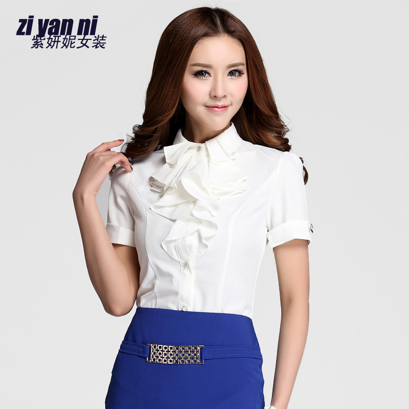 批发零售 2014<em>春装女装衬衣</em> 白领气质荷叶边短
