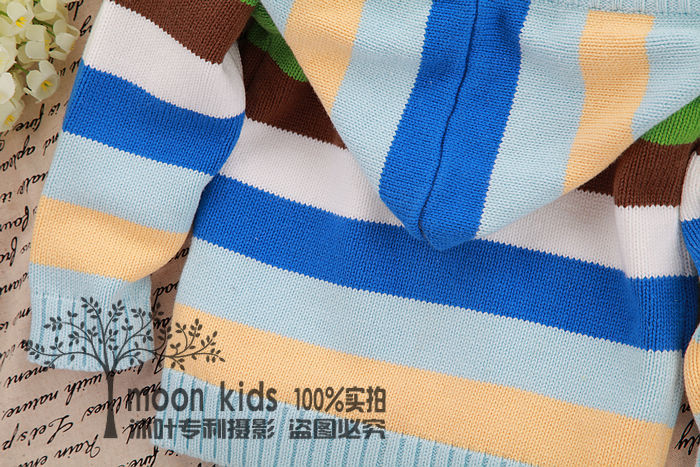 2014春季<em>女童</em>条纹毛衣<em>开衫连帽针织衫</em>宝宝外