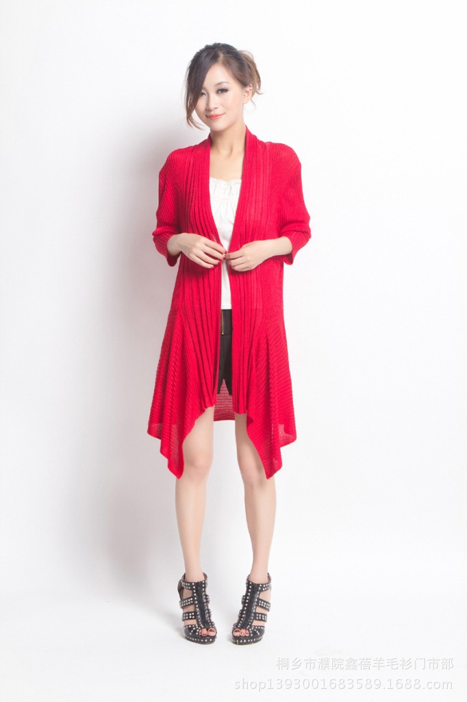 2014年新款<em>女士春装针织</em>时尚<em>开衫</em>多色不规则