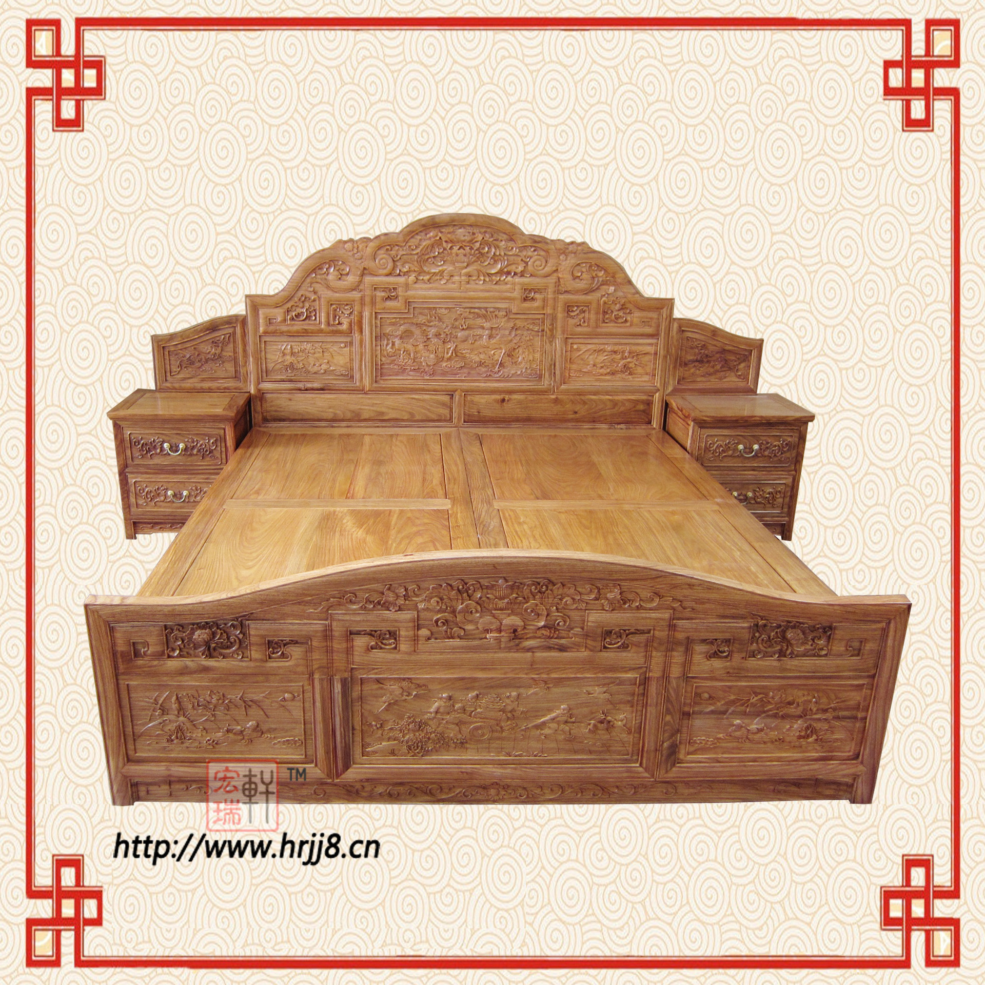 供应仿古大床 实木大床 非洲黄花梨龙凤奇缘双