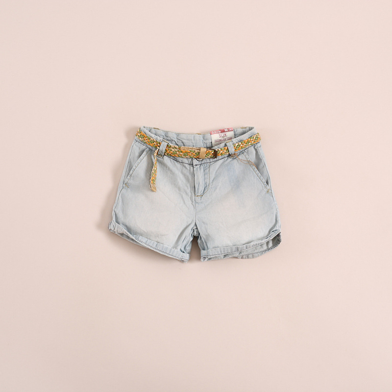 23e050847 女童彩色皮带牛仔<em>短裤</em> <em>外贸</em>童装批