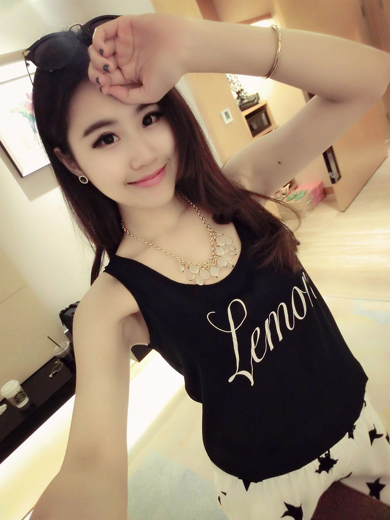 新款女<em>背心</em>韩版字母印花修身百搭雪纺<em>背心女</em> 