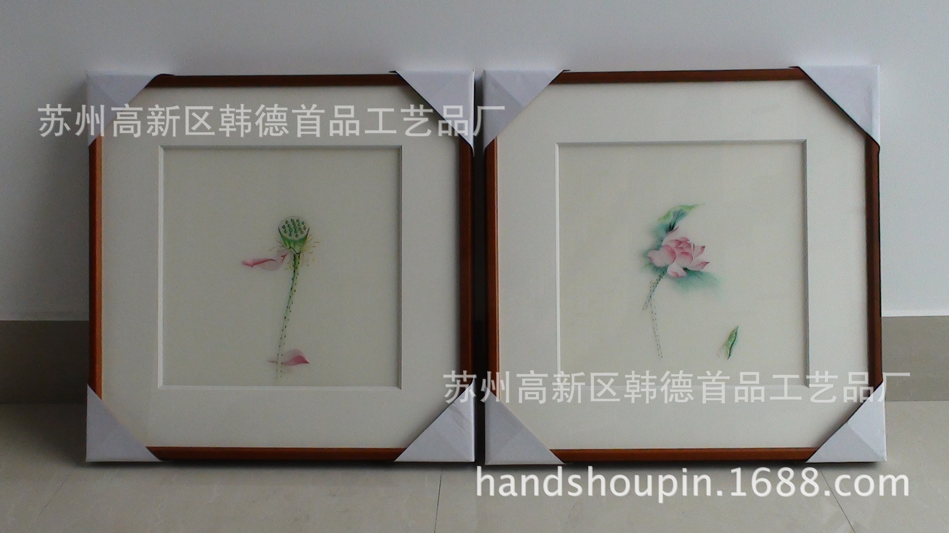 供应:双幅莲蓬荷花(001/002,刺绣苏绣,工艺画,单面绣!