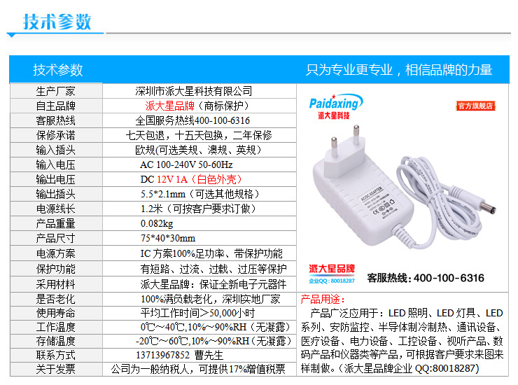 12V1A欧规白色