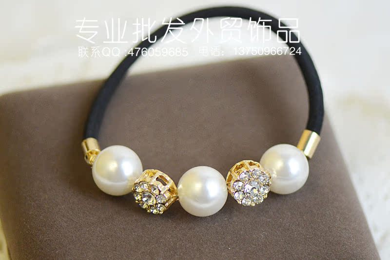 批发采购发绳-新款热销 珍珠发绳批发 韩版镶钻