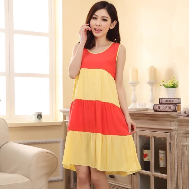 特价批发2014女夏季<em>纯棉</em>睡裙<em>女士</em>可爱条纹无