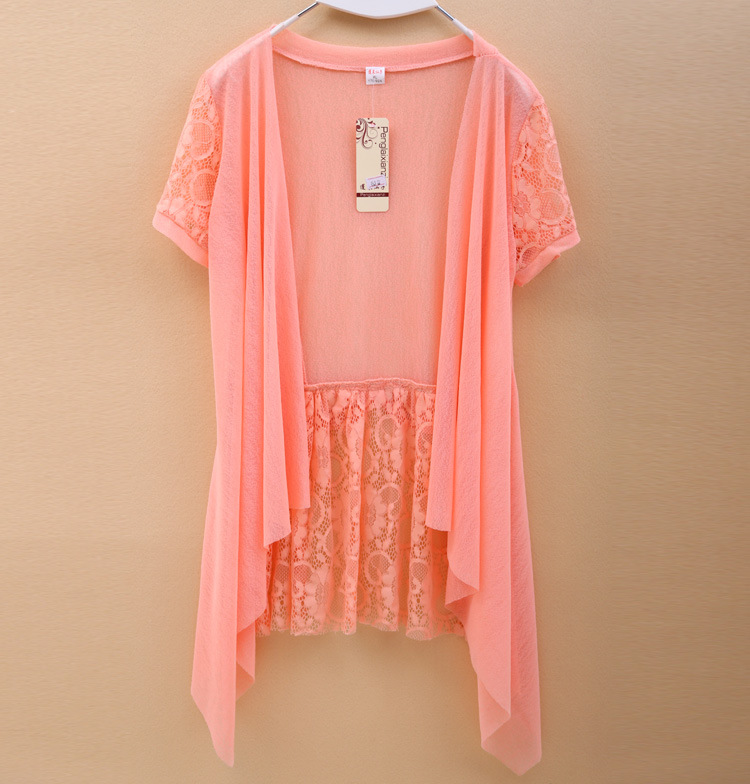 2014夏季新品雪纺<em>小披肩</em> 大码<em>荷叶边</em>蕾丝小开
