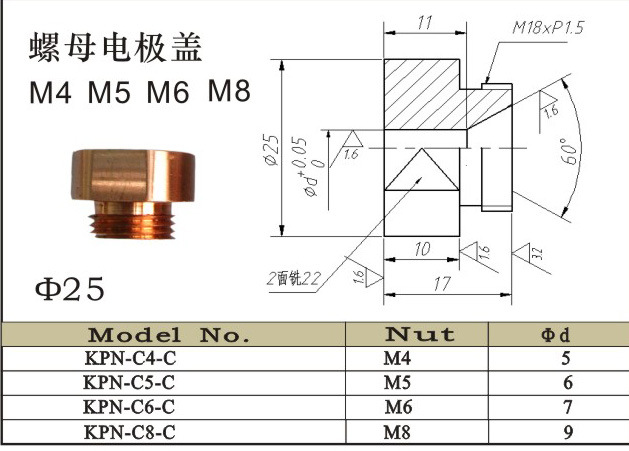 螺母电极盖KPN-C4-C-C5-C-C6-C