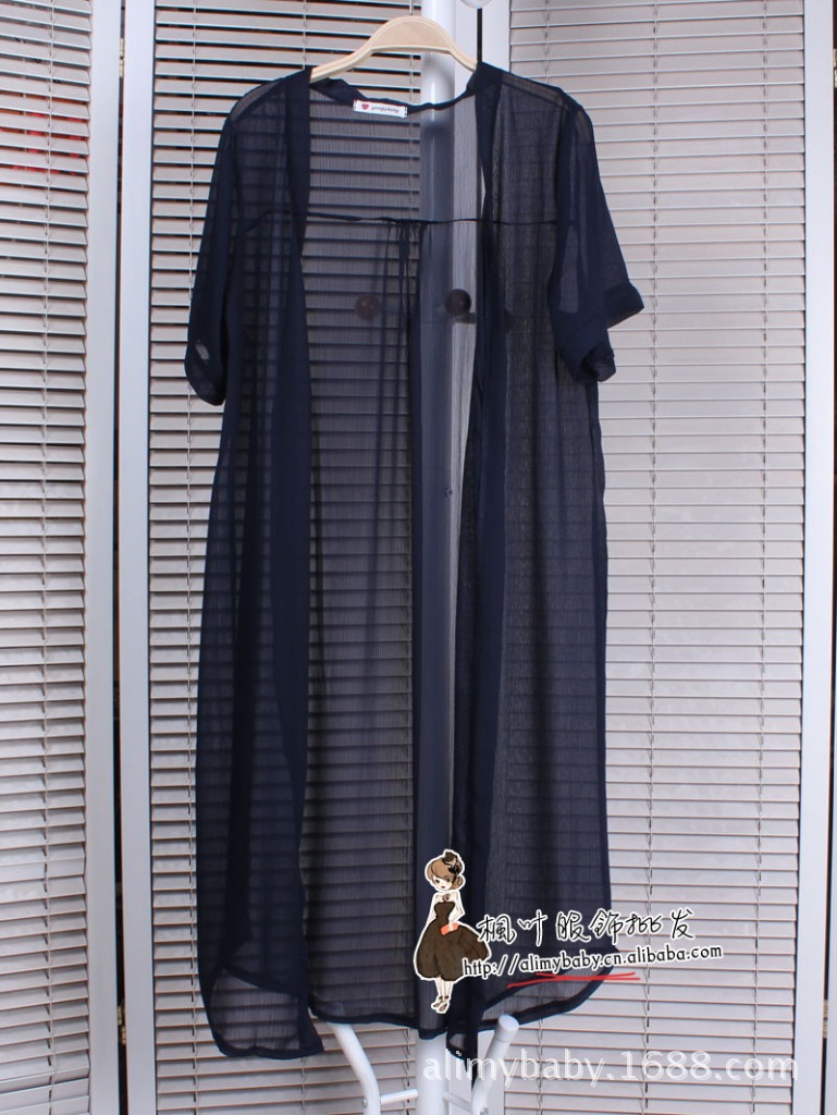 2014夏新款女士欧美风雪纺<em>长开衫 大码</em>短袖防