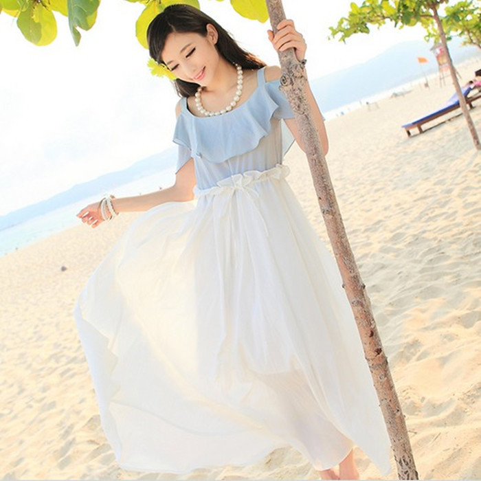 2014夏装新款韩版女装雪纺连衣裙吊带裙波西