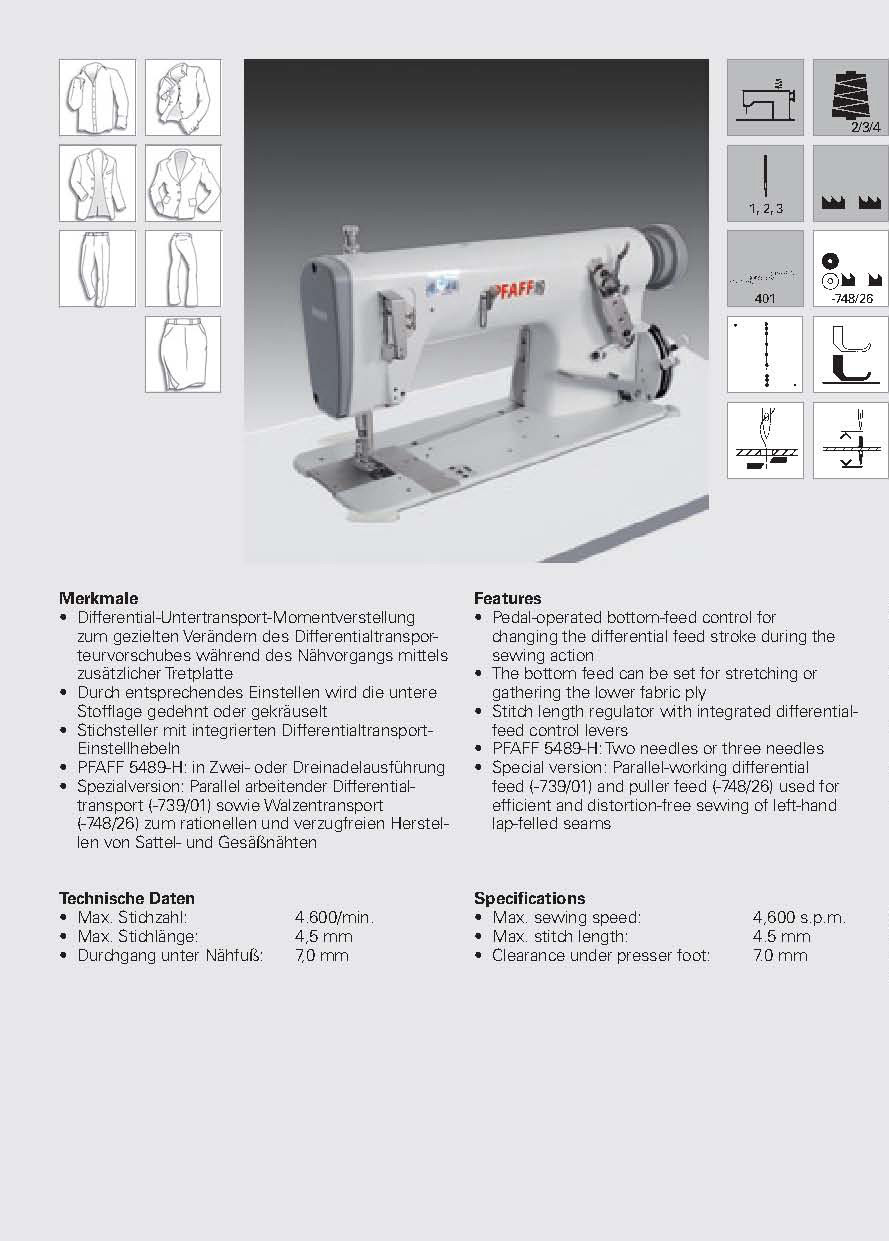 pfaff 5489-h 双针链式高速缝纫机,配下差动送料 德国百福