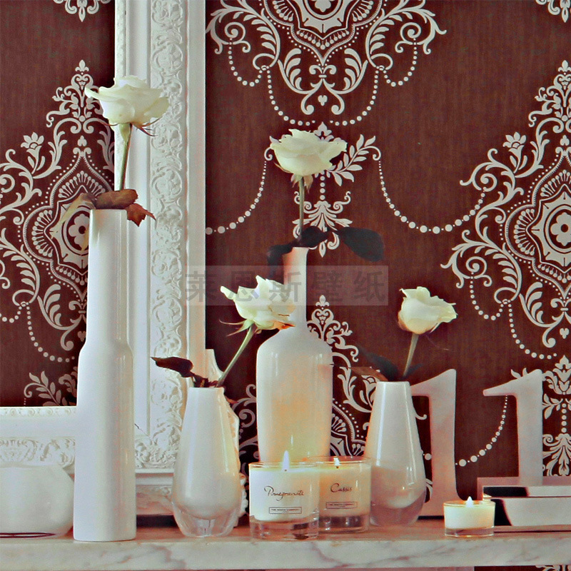 无纺布墙纸精致绒面鎏金欧式田园墙纸背景墙 图片