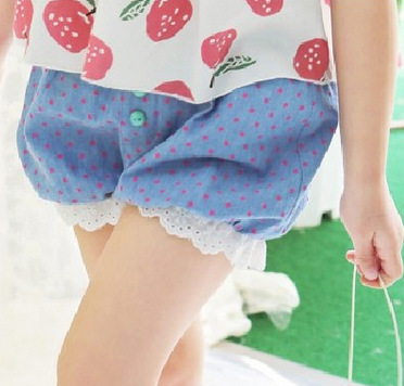 <em>童短裤夏</em> 韩版蕾丝边圆点棉类夏季新款中小童