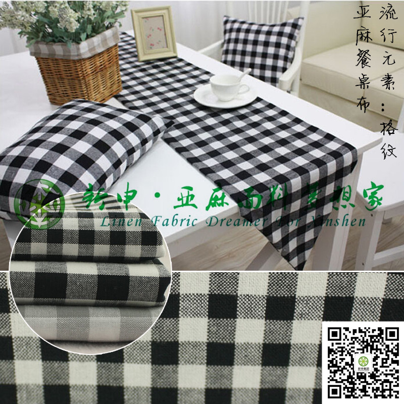 亞麻棉黑白格子色織面料