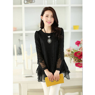 批发采购女式衬衫-2014春新款上衣雪纺长袖蕾