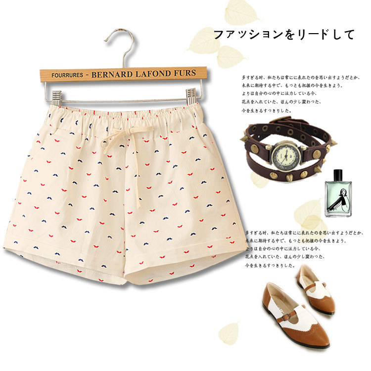 Y7267 时尚小胡子印花收腰系带修身<em>款短裤</em> 20