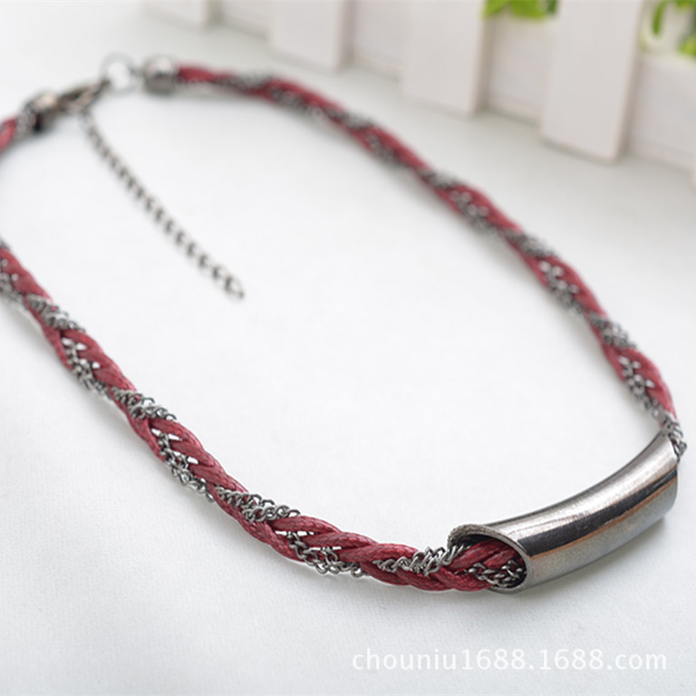 批发采购项链-外贸编织新款 环保蜡线配链条编