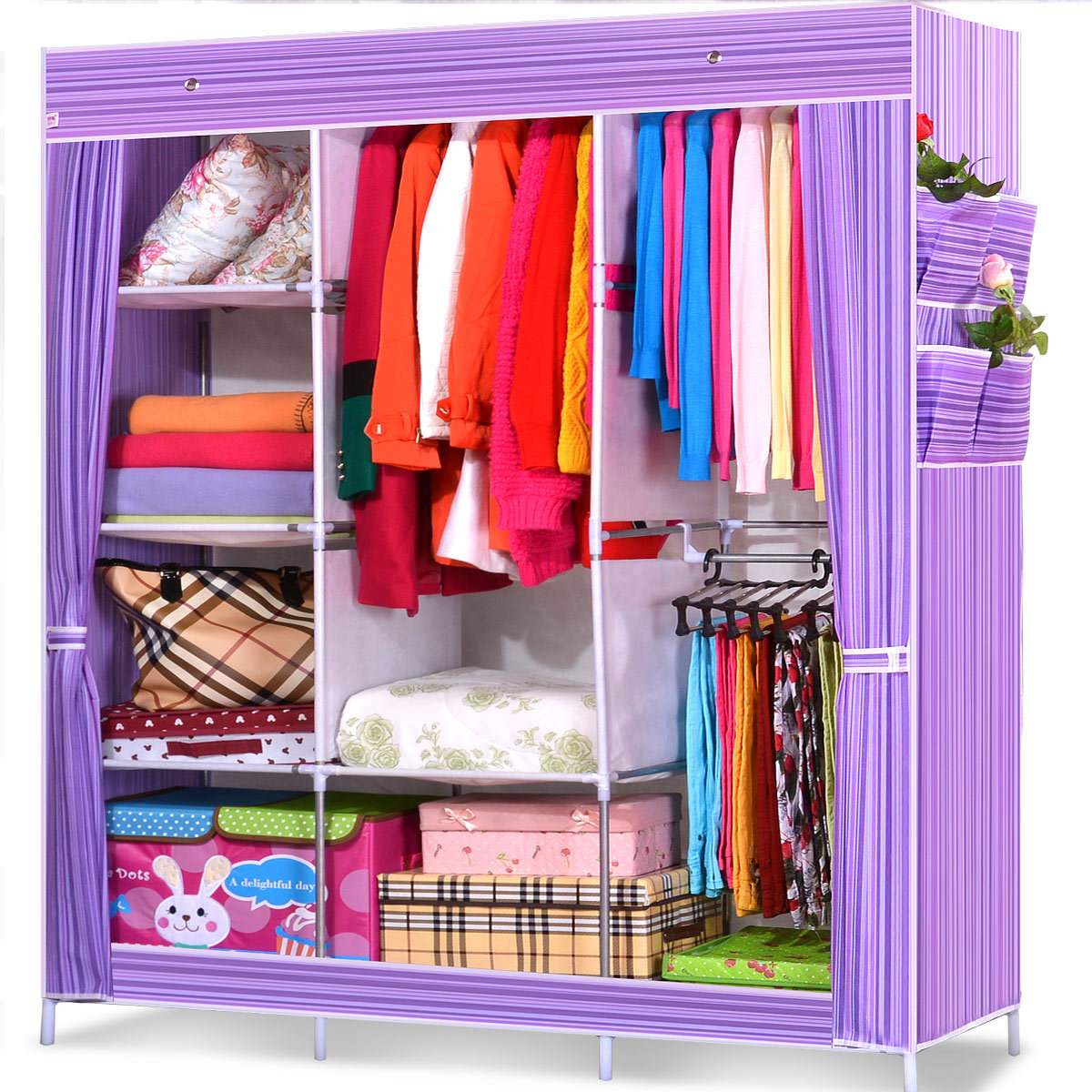 美好家简易衣柜 大号加固钢管布衣柜 大容量衣