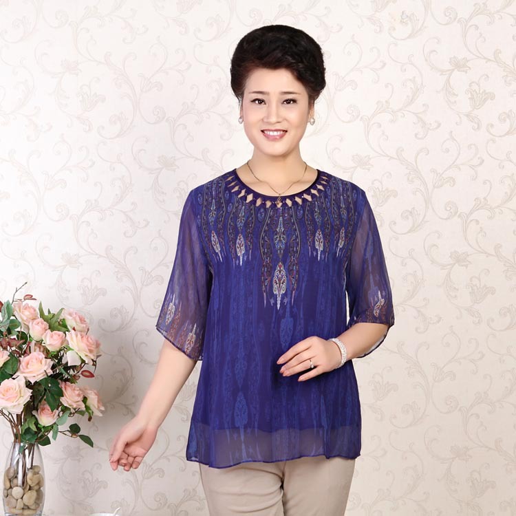 批发采购女式T恤-中老年真丝t恤女夏装2014夏